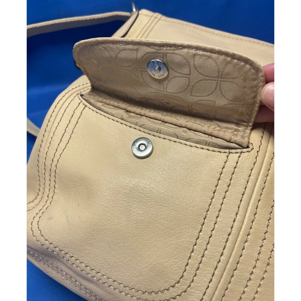 Fossil Leather Hobo Shoulder Bag Beige Tan Front Zip Pocket Slouchy Purse